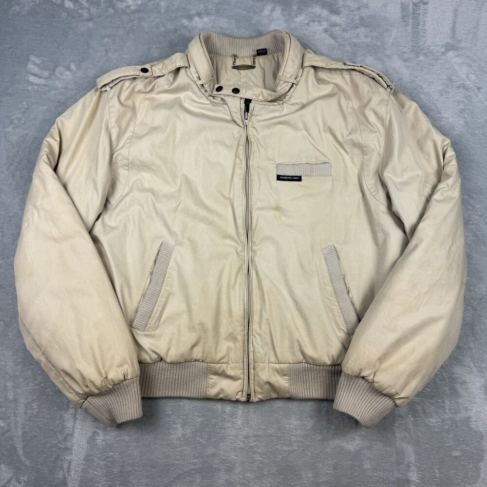 Members Only Europe Craft Vintage Bomber Jacket Men’s Size 46 Beige Tan